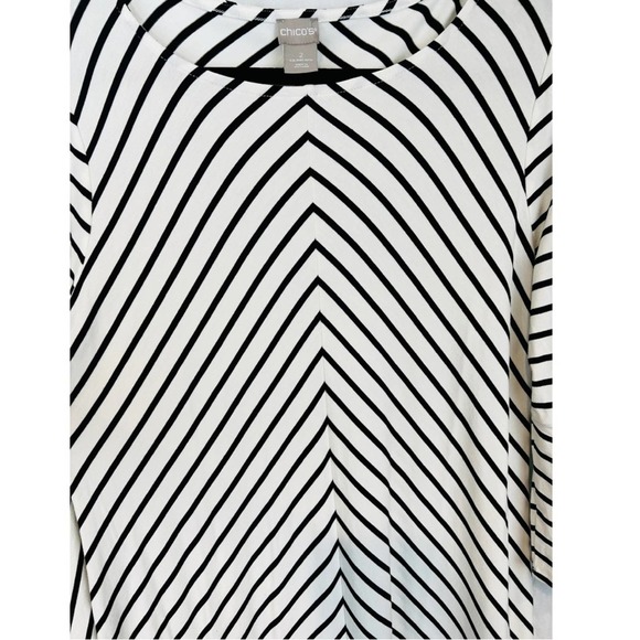 CHICO'S Black & White Striped Dress Flare Long Sleeves - Picture 7 of 11